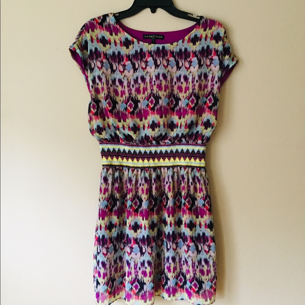 Fifth & Park Printed Cinch Waisted Dress